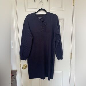 Ann Taylor navy blue sweater dress with cross cross ties | LP